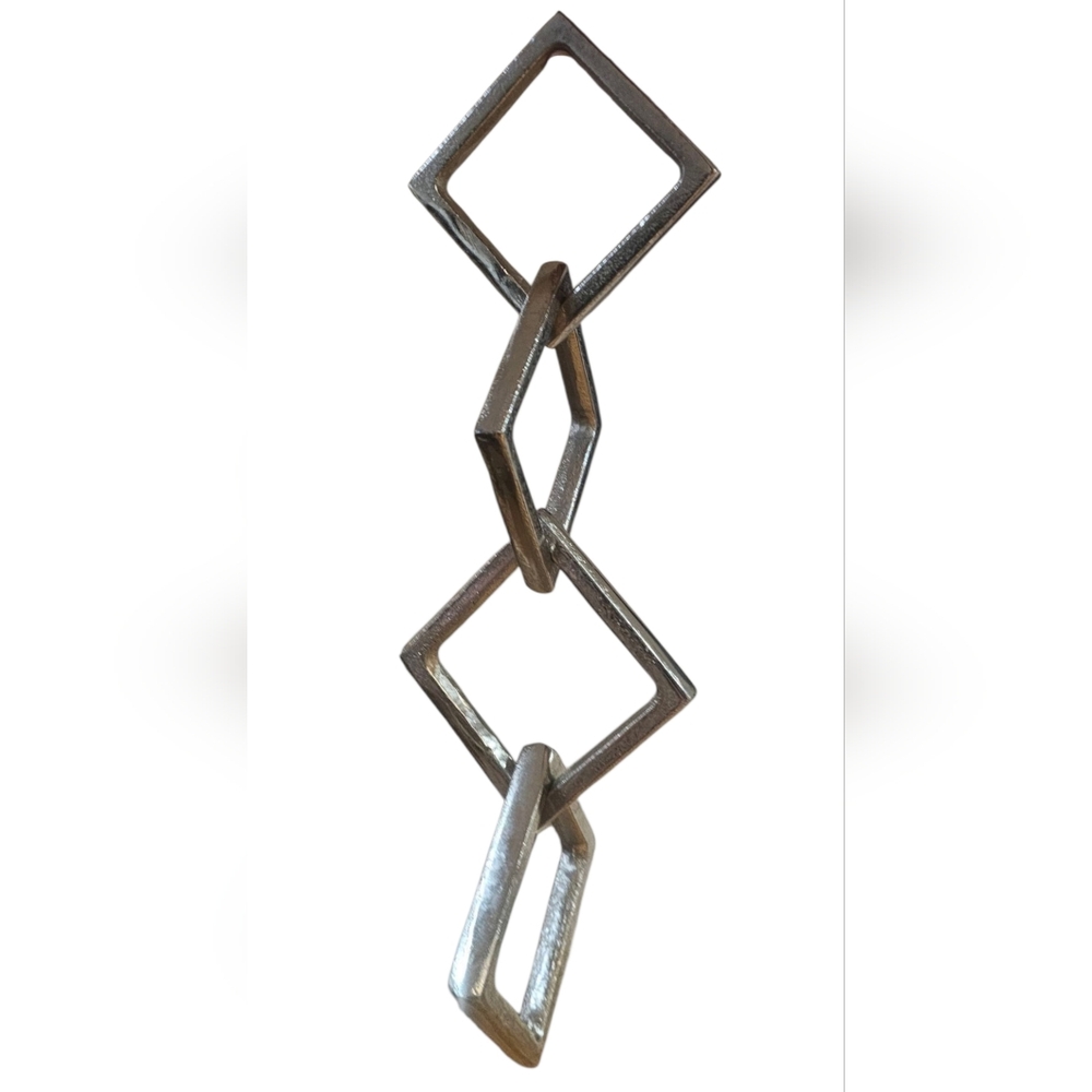 Modern Distressed Silver Geometric Home Decor 4 Square Links 4.15"Sq x 18" Long - Picture 2 of 6